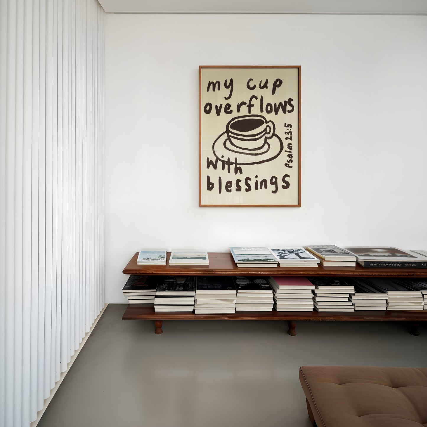 Psalm 23:5 Christian Wall Art Print – My Cup Overflows Blessings neutral version (Digital Download)