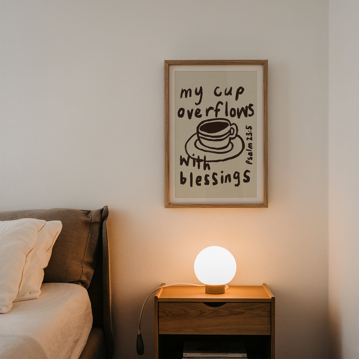 Psalm 23:5 Christian Wall Art Print – My Cup Overflows Blessings neutral version (Digital Download)