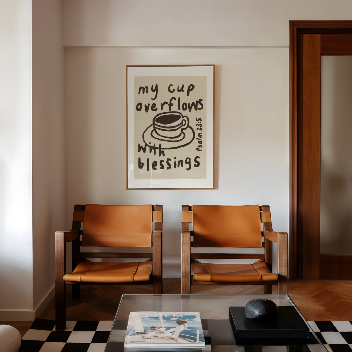 Psalm 23:5 Christian Wall Art Print – My Cup Overflows Blessings neutral version (Digital Download)