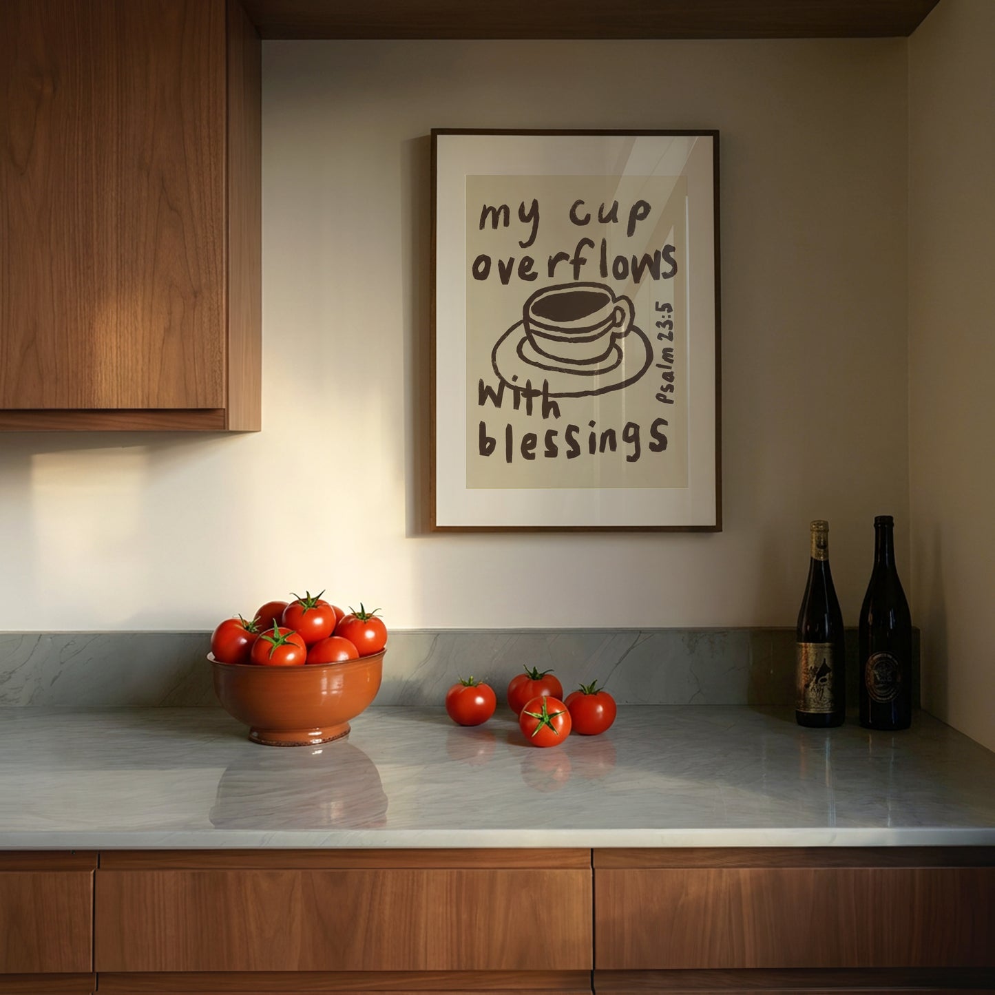 Psalm 23:5 Christian Wall Art Print – My Cup Overflows Blessings neutral version (Digital Download)